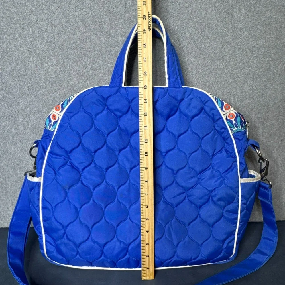 Cinda B Bag Quilted Hobo Tennis Tote Blue Floral Quilted Shoulder Strap Full Zip